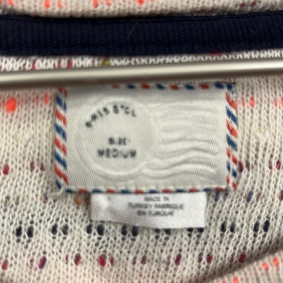 Anthropologie Postmark Womens Crop Sweater M Red Orange Stripes Peekaboo Sleeve - Picture 2 of 9